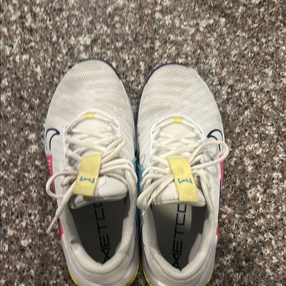 Nike Metcon White Sneakers with Pink Blue Yellow Accents